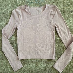 Lululemon RARE Pink Lace Mesh Long Sleeve Crop Top Size Small